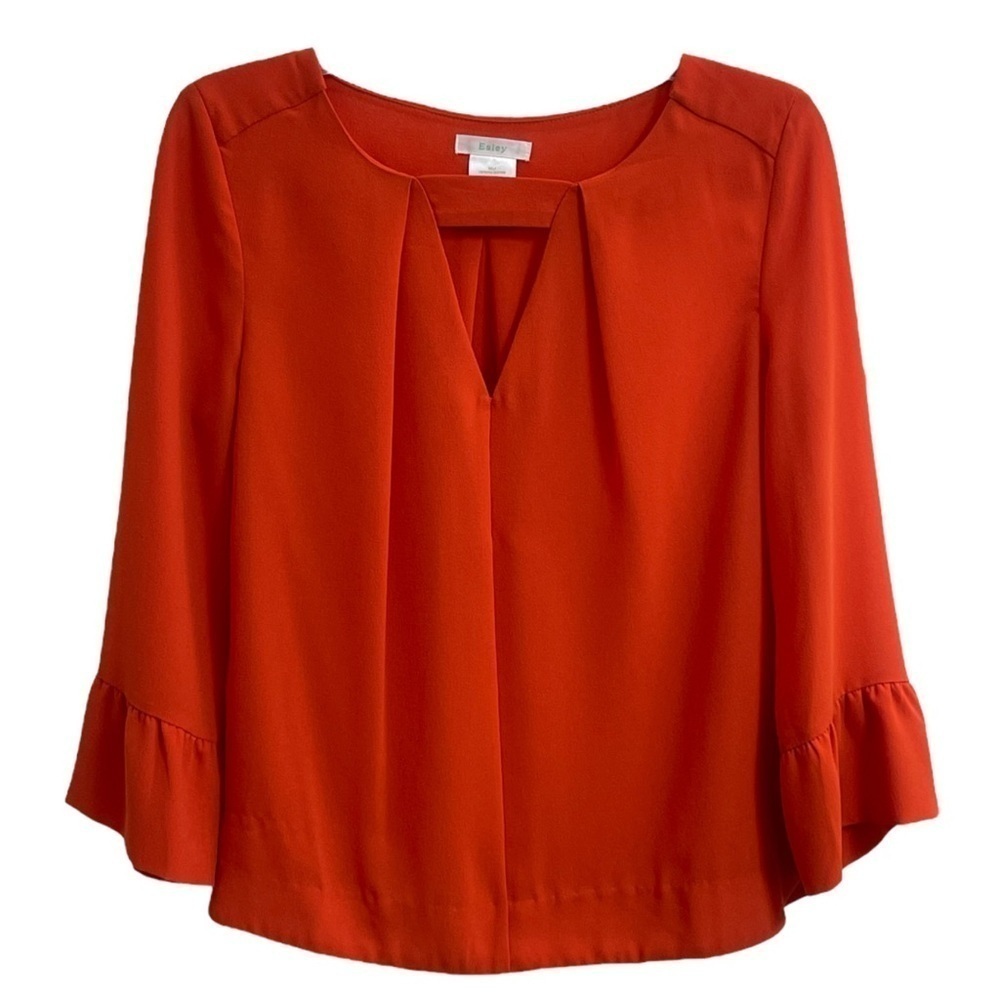 Esley Rust Orange Boho Blouse with Ruffle Sleeves - Size Women’s Large